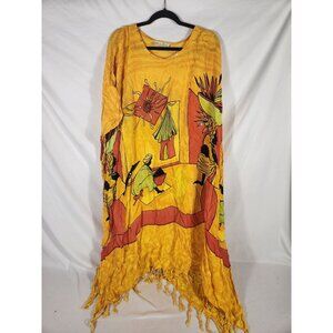 Vintage African Essence Dress Kaftan Ethnic Tribal Print Gold Retro One Size